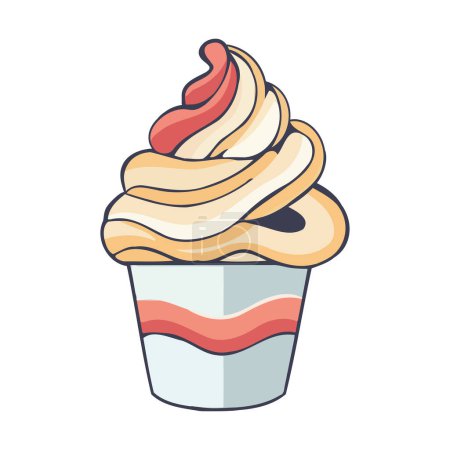 Téléchargez les illustrations : Mignonne dessin animé cupcakes crème glaçage icône isolé - en licence libre de droit