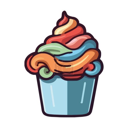 Téléchargez les illustrations : Cupcake mignon avec icône de dessert crème isolé - en licence libre de droit