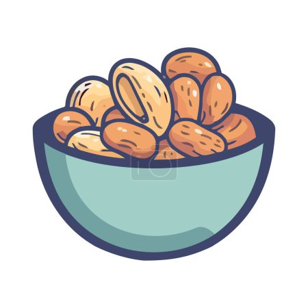 Ilustración de Nueces orgánicas frescas en un tazón de comida saludable icono aislado - Imagen libre de derechos