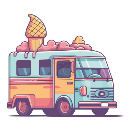 Téléchargez les illustrations : Camionnette à l'ancienne avec icône de crème glacée isolée - en licence libre de droit