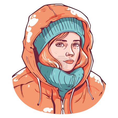 Illustration for Woman with winter fashion cap and warm coat icon isolated - Royalty Free Image