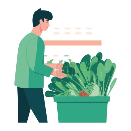 Ilustración de Agricultor ecológico sosteniendo cesta de verduras frescas icono aislado - Imagen libre de derechos