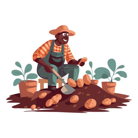 Illustration for Smiling farmer holding vegetable harvest outdoors icon isolated - Royalty Free Image