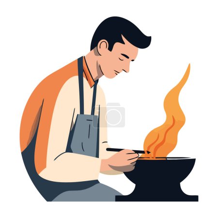 Ilustración de Un hombre sosteniendo una llama, cocinando icono de éxito aislado - Imagen libre de derechos