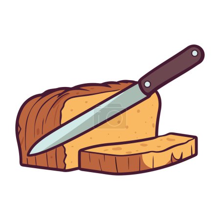 Ilustración de Sharp cuchillo de cocina rebanadas de pan fresco icono de pan aislado - Imagen libre de derechos