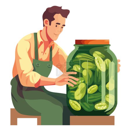 Ilustración de Un hombre con pepino preservado en un icono de frasco aislado - Imagen libre de derechos