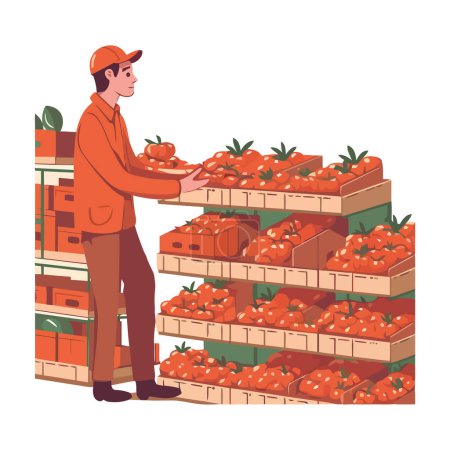 Illustration for One farmer smiling, holding fresh organic produce icon isolated - Royalty Free Image