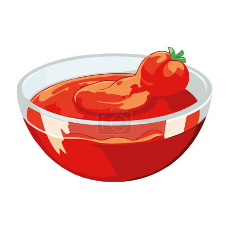 Téléchargez les illustrations : Repas végétarien frais dans un bol avec icône de tomate isolé - en licence libre de droit