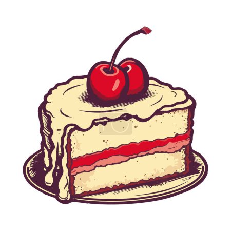 Téléchargez les illustrations : Illustration de gâteau gastronomique avec icône de fruit isolé - en licence libre de droit