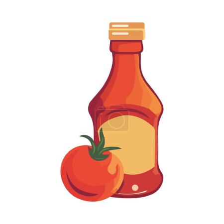 Ilustración de Zumo de tomate orgánico fresco en botella de vidrio icono aislado - Imagen libre de derechos