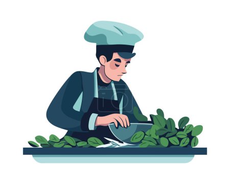 Téléchargez les illustrations : Chef préparant frais bio gourmet icône déjeuner isolé - en licence libre de droit