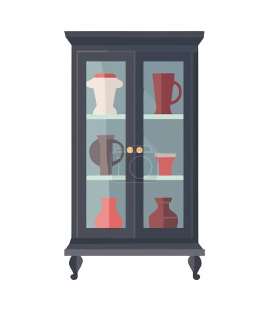 Téléchargez les illustrations : Conception vectorielle moderne d'une armoire avec icône de vase isolé - en licence libre de droit