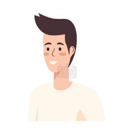 Téléchargez les illustrations : Portrait d'homme dessin animé souriant avec icône de vêtements modernes isolé - en licence libre de droit