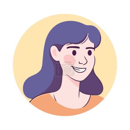 Téléchargez les illustrations : Femme joyeuse souriante, une icône d'illustration de portrait vectoriel isolé - en licence libre de droit