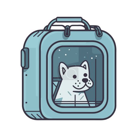 Téléchargez les illustrations : Chiot portant des bagages, prêt pour l'aventure de voyage icône isolé - en licence libre de droit
