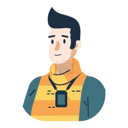 Ilustración de Hombre sonriente con el icono de la tarjeta de identificación corporativa aislado - Imagen libre de derechos
