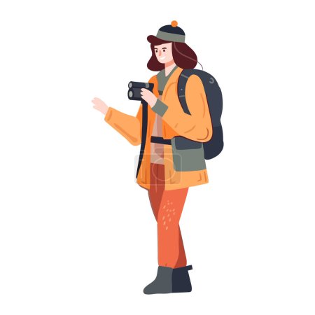 Ilustración de Una persona caminando con la mochila y binoculares icono aislado - Imagen libre de derechos