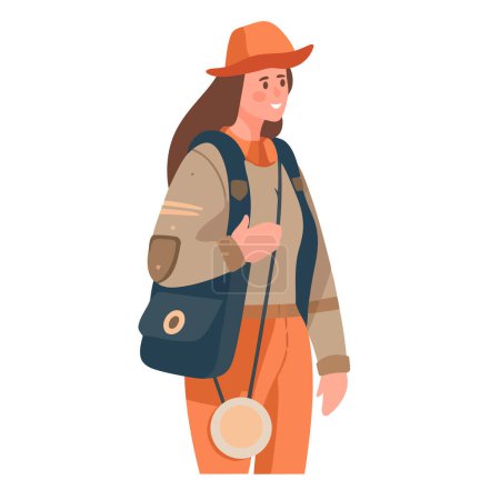 Illustration for Young woman backpacking through nature, smiling icon - Royalty Free Image