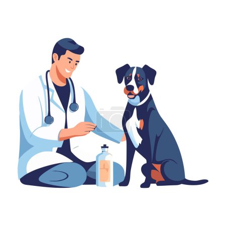 Illustration for Smiling vet and puppy illustration icon isolated - Royalty Free Image