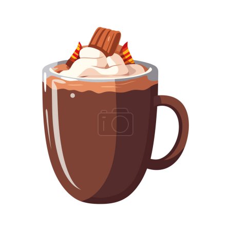 Téléchargez les illustrations : Tasse de café dessin animé avec icône en mousse de guimauve douce isolé - en licence libre de droit