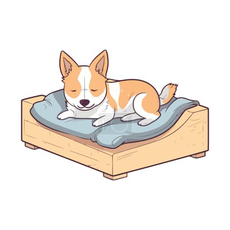 Ilustración de Lindo bulldog cachorro sentado en un almohada icono aislado - Imagen libre de derechos