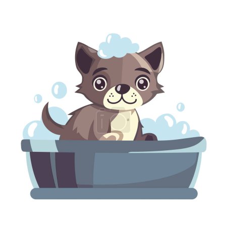 Ilustración de Lindo cachorro jugando en agua con juguete icono aislado - Imagen libre de derechos
