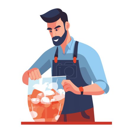 Illustration for One smiling chef holding organic drink bowl icon isolated - Royalty Free Image