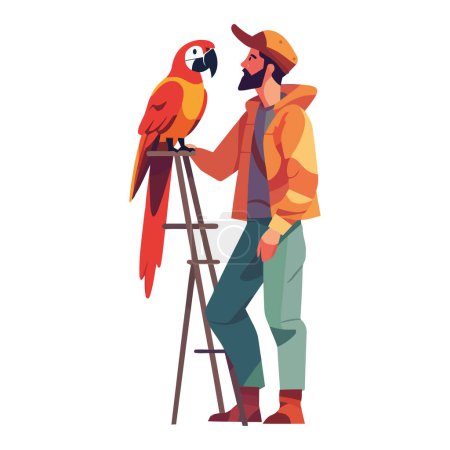 Illustration for One person holding a macaw bird icon isolated - Royalty Free Image