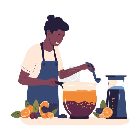 Téléchargez les illustrations : Préparation de repas homme dans une icône de cuisine domestique isolé - en licence libre de droit