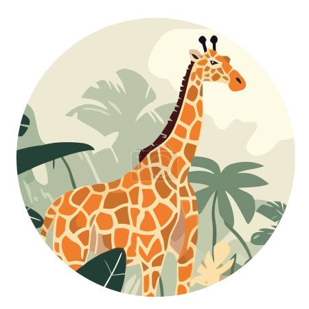 Téléchargez les illustrations : Girafe marche dans la forêt tropicale icône isolé - en licence libre de droit