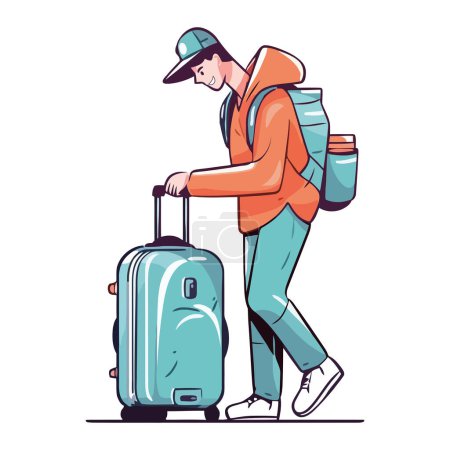 Ilustración de Una persona que lleva equipaje, esperando el icono de la aventura aislado - Imagen libre de derechos