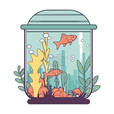 Téléchargez les illustrations : Poisson rouge mignon nageant dans l'icône Fishbowl isolé - en licence libre de droit