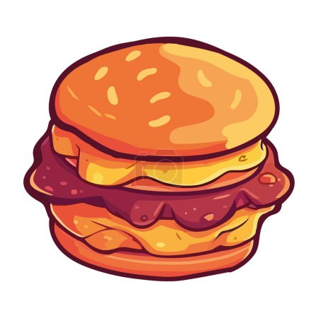 Ilustración de Hamburguesa a la parrilla en pan, icono de comida rápida aislado - Imagen libre de derechos