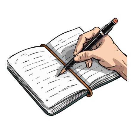 Téléchargez les illustrations : Croquis de stylo main tenant créatif sur icône en papier isolé - en licence libre de droit
