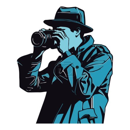 Téléchargez les illustrations : Homme tenant l'appareil photo, photographiant silhouette icône isolé - en licence libre de droit