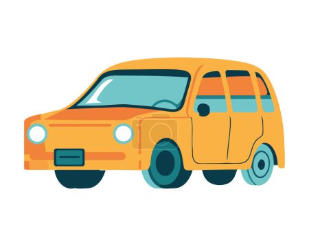 Téléchargez les illustrations : Voiture jaune conduite rapide, icône d'aventure symbole de la circulation isolé - en licence libre de droit