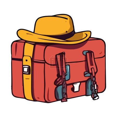 Téléchargez les illustrations : Aventure avec bagages emballés pour l'icône d'exploration isolé - en licence libre de droit