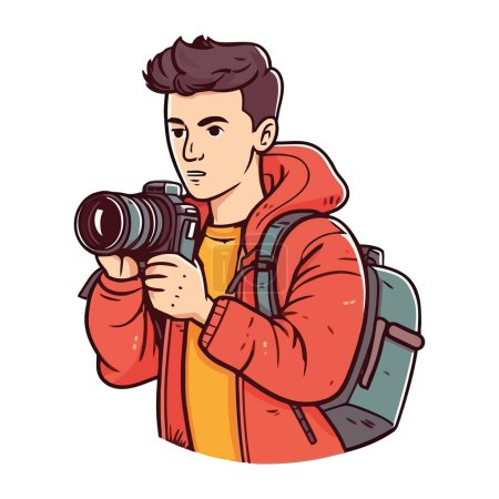 Illustration for Man holding camera, photographing outdoors icon - Royalty Free Image
