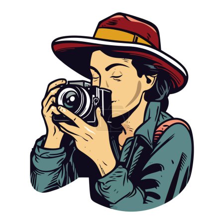 Illustration for Photographer holding camera icon isolated - Royalty Free Image