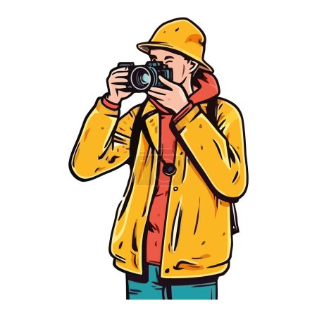 Téléchargez les illustrations : Homme, un photographe, travaillant avec l'icône de l'équipement isolé - en licence libre de droit