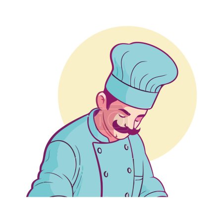 Illustration for Cheerful chef in uniform cooking icon isolated - Royalty Free Image