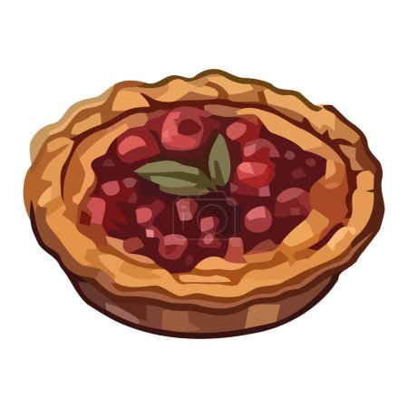 Téléchargez les illustrations : Tarte aux baies sucrée cuite au four avec icône de fruits frais isolé - en licence libre de droit