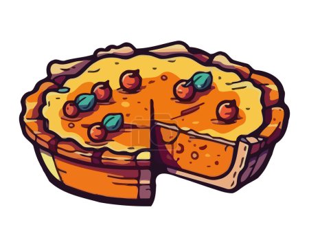 Téléchargez les illustrations : Gâteau fraîchement cuit avec des fruits frais icône savoureuse isolé - en licence libre de droit