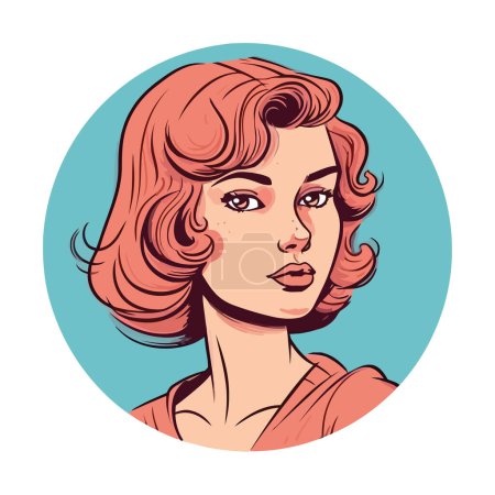 Téléchargez les illustrations : Mignon dessin animé femelle avec une icône de cheveux bruns bouclés isolé - en licence libre de droit