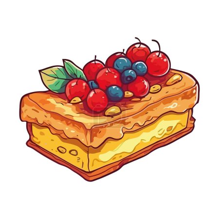 Téléchargez les illustrations : Icône de tranche de gâteau au fromage aux baies maison isolé - en licence libre de droit