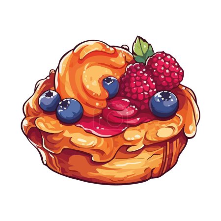 Téléchargez les illustrations : Tarte aux baies maison avec icône de décoration de fruits frais isolé - en licence libre de droit