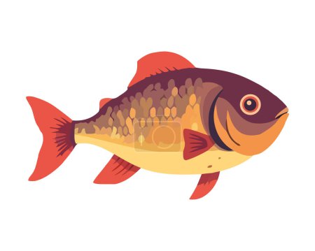 Téléchargez les illustrations : Mignon poisson dessin animé nageant dans l'icône sous-marine tropicale isolé - en licence libre de droit