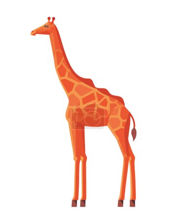 Téléchargez les illustrations : Mignonne girafe debout, un amusant safari animal illustration icône isolé - en licence libre de droit