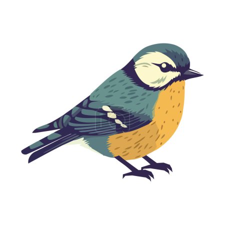 Ilustración de Lindo pájaro pequeño posando, volando con plumas de colores icono aislado - Imagen libre de derechos