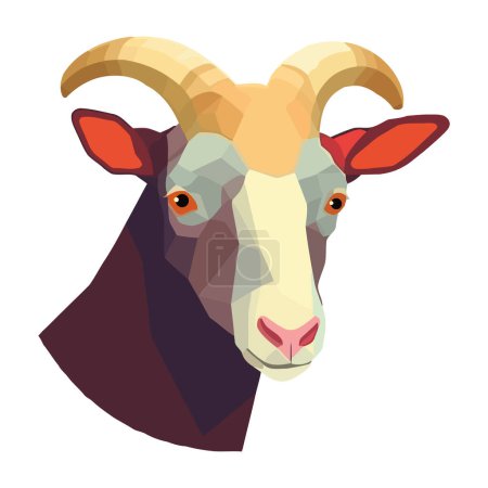 Téléchargez les illustrations : Mascotte de chèvre dessin animé mignon avec icône tête d'animal cornu isolé - en licence libre de droit